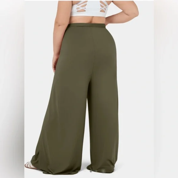 Halara High Waisted Tie Front Split Hem Palazzo Wide Leg Flowy Casual Pants - Picture 3 of 5